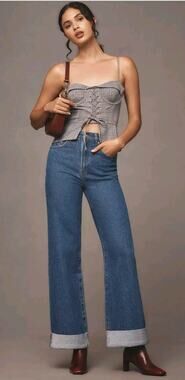 Anthropologie Pilcro Austyn Cuffed High Rise Wide Leg Cotton Blend Jeans 27